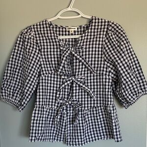 Gingham Tie Front Peplum Blouse